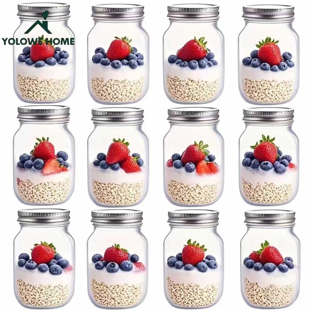 Meal Prep Overnight Oats - 6Pcs, 12Pcs, 500Ml/16Oz, Glass Mason Jars,