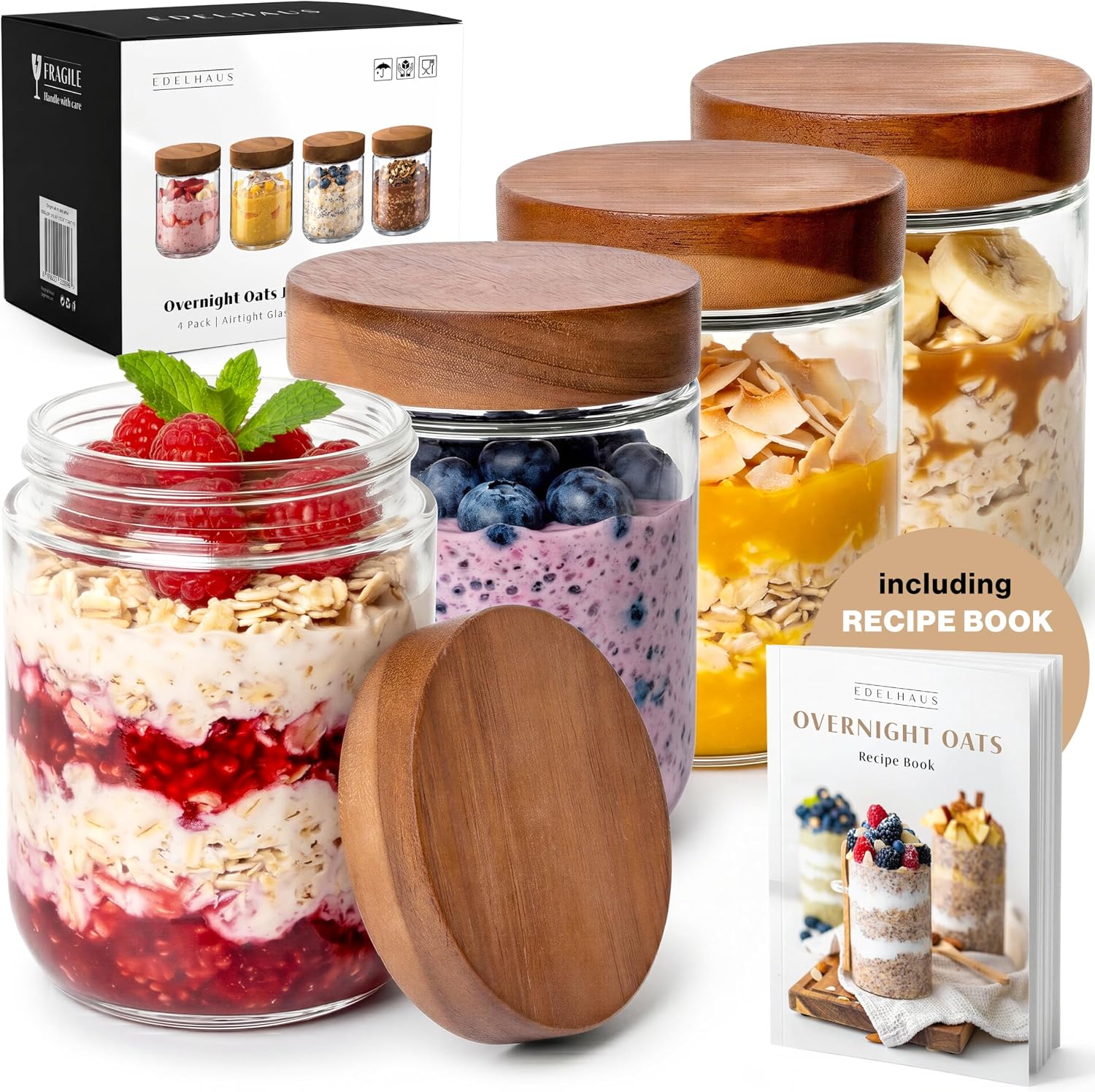 Meal Prep Overnight Oats - 16oz Glass Meal Prep Jars with