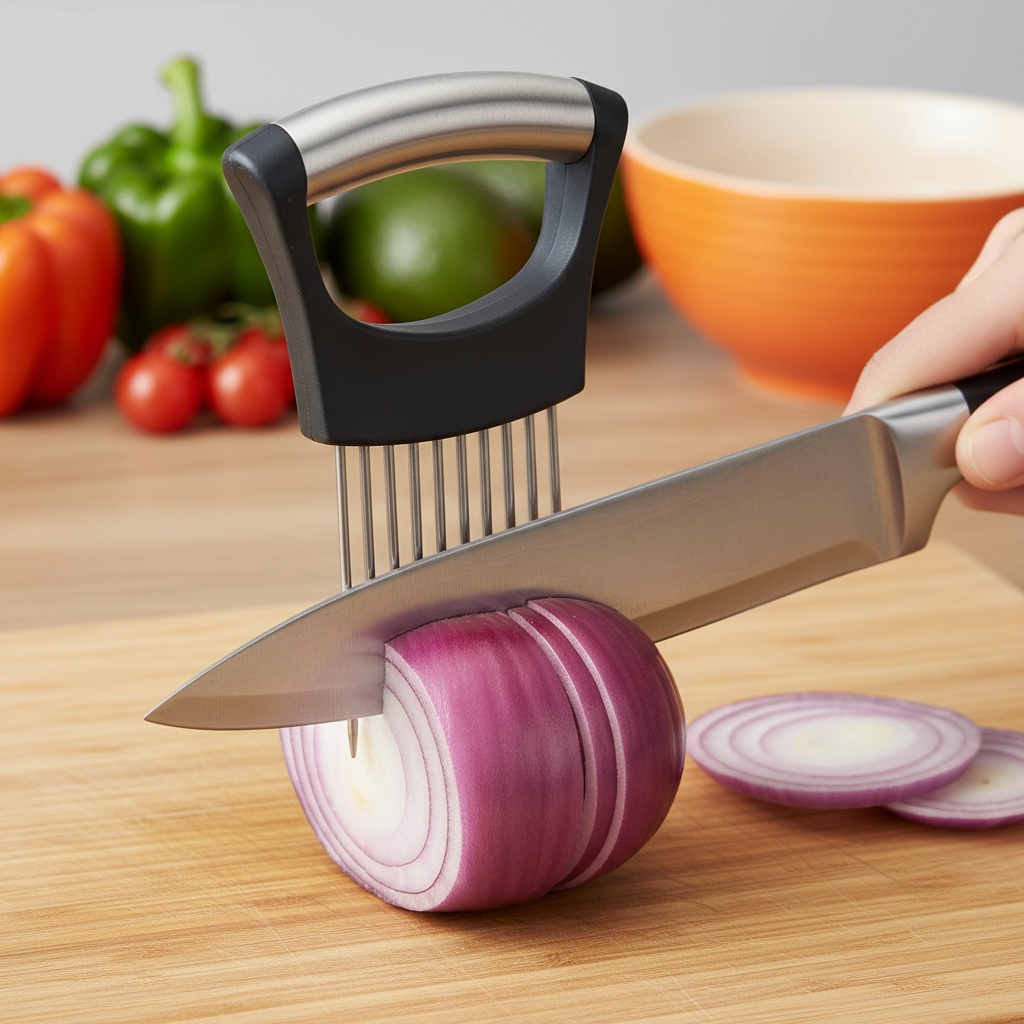 1pc Stainless Steel Onion Slic - Onion Holder Slicer review and price