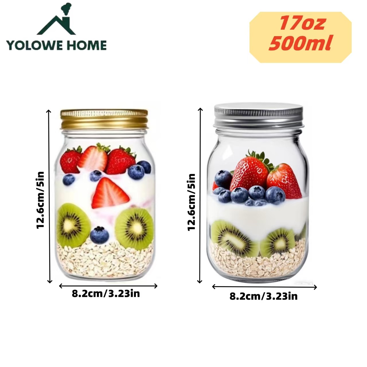 6Pcs, 12Pcs, 500Ml/16Oz, Glass - Meal Prep Overnight Oats review and price